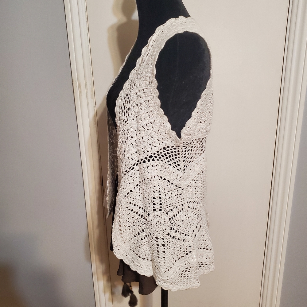 Joseph A Crochet Doily Layering Vest Cardigan Size S Boho Fairy Cottage Prairie - Picture 2 of 15